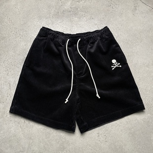 MASTERMIND 潮牌夏季复古纯棉水洗灯芯绒骷髅刺绣短裤宽松五分裤