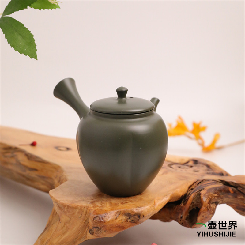 日本常滑烧 菁山 绿泥 南瓜 150ml 纯手工日式紫砂侧把陶茶壶