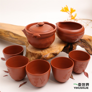 日本常滑烧 石仙 朱泥 刻字90ml纯手工日式紫砂陶盖碗宝瓶7点套组