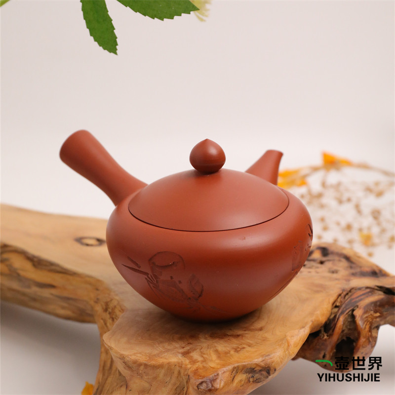 日本常滑烧 晓山 朱泥 螃蟹 210ml 纯手工日式紫砂侧把陶茶壶
