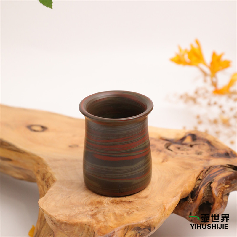 日本常滑烧 云仙 绞泥 杯子 50ml 纯手工日式紫砂陶茶杯茶具
