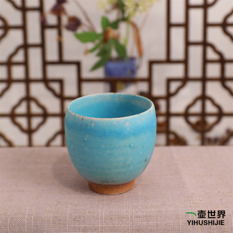 日本常滑烧汤吞 山田想 柴烧 青杯子 90ml 纯手工日式紫砂陶茶杯