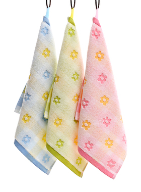 6条装柔软卡通30cm儿童纯棉小毛巾居家洁面巾幼儿园通用挂绳方巾