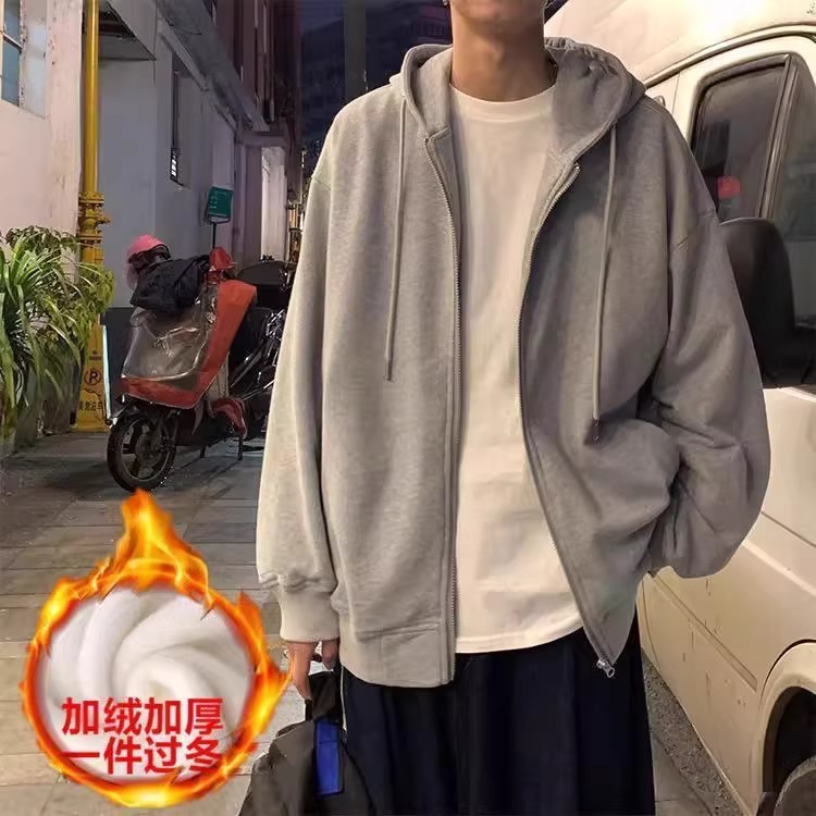 2025秋冬季港风卫衣男连帽开衫韩版潮流学生外套宽松运动休闲上衣