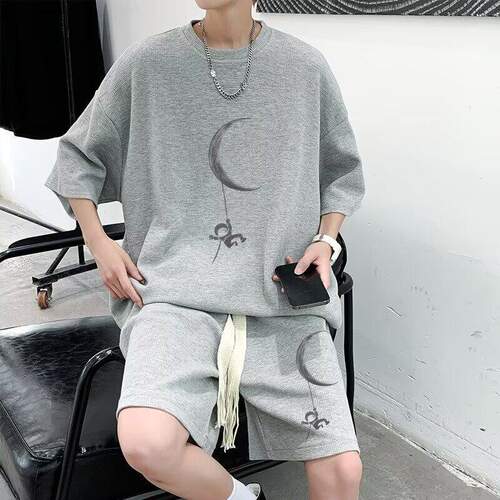 华夫格休闲运动套装男夏