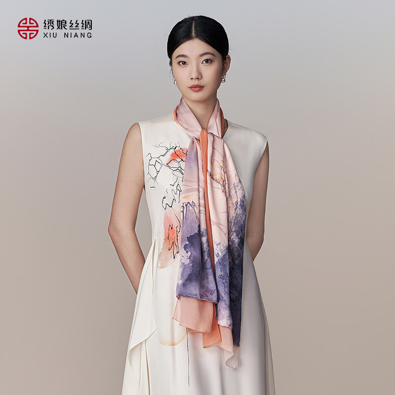 绣娘丝绸真丝丝巾女新款桑蚕丝高级围巾妈妈生日礼物披肩节日礼盒