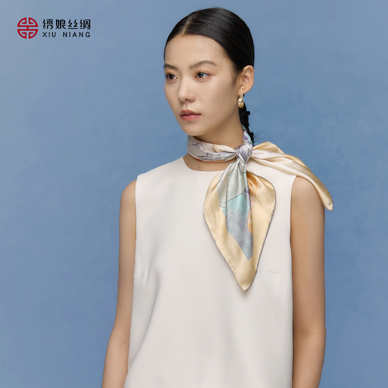 绣娘丝绸100%桑蚕丝真丝方巾丝巾高级披肩外搭送女友生日礼物礼盒