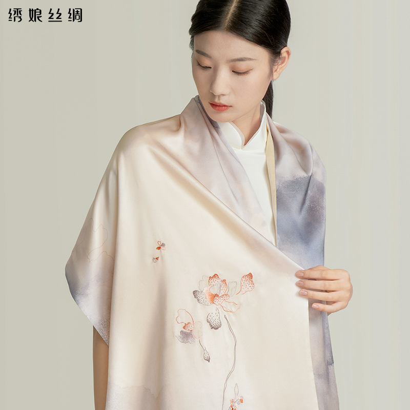 绣娘丝绸2023新款真丝苏绣丝巾绣花送妈妈礼物礼盒送妈妈礼物披肩_虎窝淘