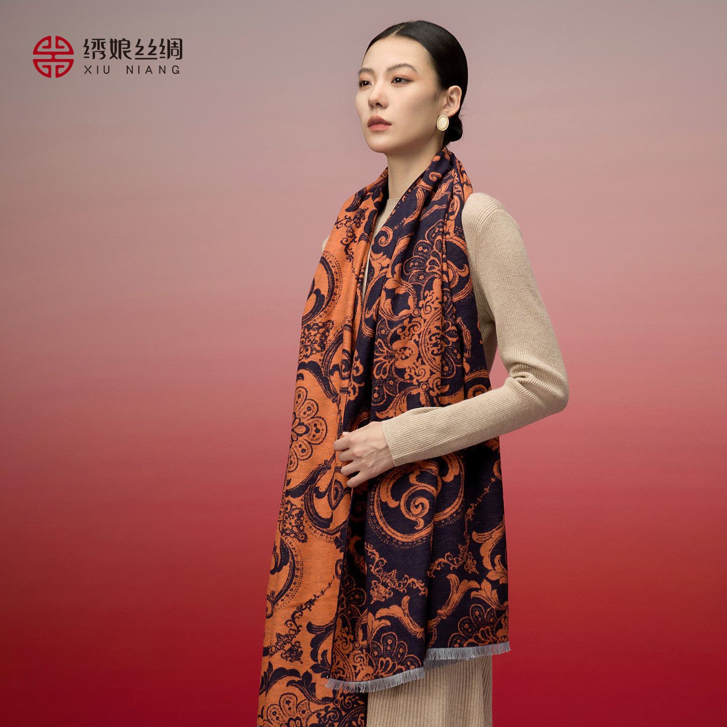 绣娘丝绸真丝拉绒围巾新款2026冬披肩加大围脖保暖护颈高级感礼盒