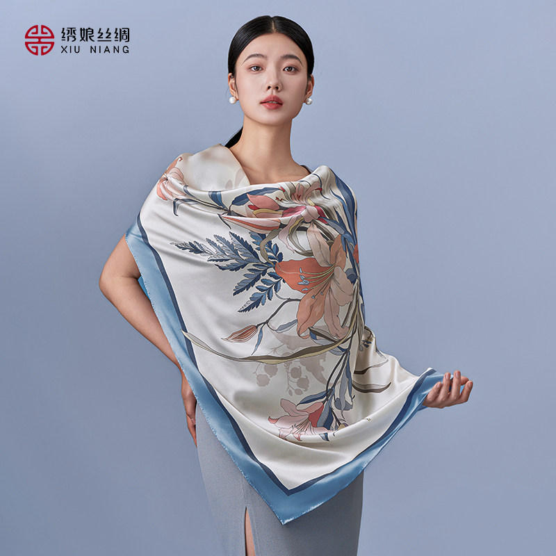 绣娘丝绸新款真丝丝巾女桑蚕丝高级大方巾披肩外搭送女友妈妈礼物