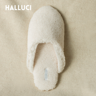 艺帛Halluci 奶白色软糯小绵羊毛毛绒 北欧ins羊羔绒室内家居拖鞋