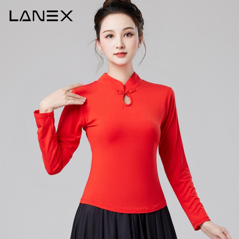 广场舞跳舞衣服纯色长袖莫代尔红色上衣妈妈古典舞舞服大妈演出服