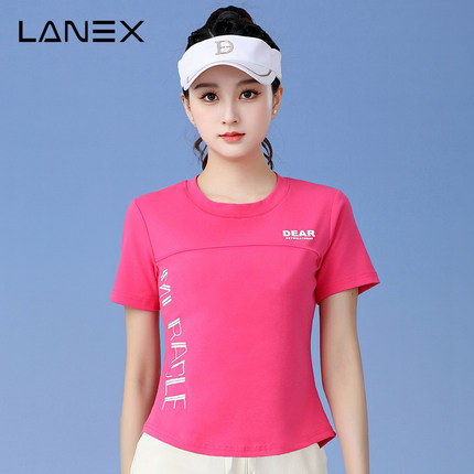 广场舞跳操跳舞衣服圆领玫红短袖上衣 妈妈健身跑步运动衣速干t恤
