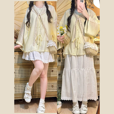 花相知汉元素夏季套装天丝圆领衫