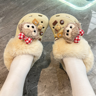 适配crocs卡洛驰云朵光轮洞洞鞋毛绒内胆棉套冬天加绒鞋套可拆卸