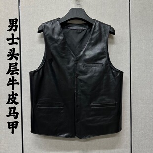 真皮马甲男皮坎肩头层牛皮秋冬保暖皮背心中老年爸爸款男单皮马夹