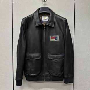 春秋新款 翻领飞行服外套 真皮皮衣男头层山羊皮美式 复古皮夹克短款