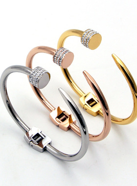 日韩版潮人个性 镶钻 手镯欧美镀18K玫瑰金开口手环饰品女