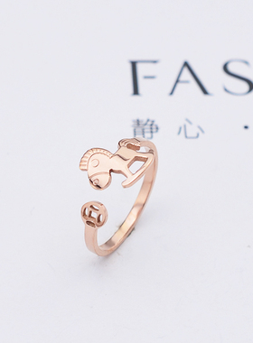 包邮  清仓 生肖马镀18k玫瑰金戒指  尾戒 开口戒指 日韩版潮人