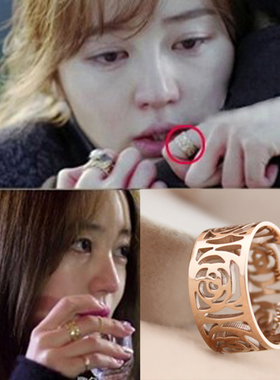 18k玫瑰金山茶花戒指女日韩钛钢指环对戒食指婚戒