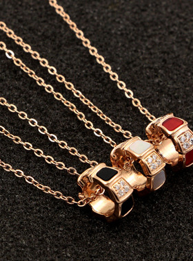 彩色贝壳项链  微镶钻菱形蛇节吊坠项链 奢华镶嵌锁骨链