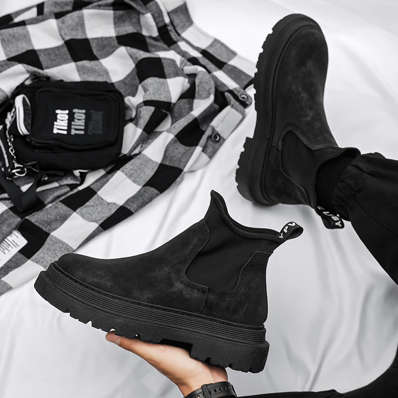 WINTER MENS BRITISH CHELSEA BOOTS 2024 NEW VERSATILE BLACK PLATFORM HEIGHTENED CARGO MARTIN BOOTS