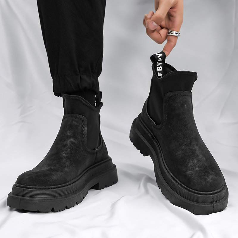 WINTER MENS BRITISH CHELSEA BOOTS 2024 NEW VERSATILE BLACK PLATFORM HEIGHTENED CARGO MARTIN BOOTS