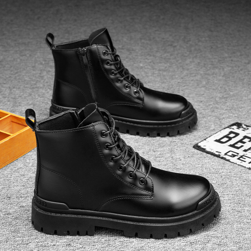 BLACK MARTIN BOOTS MENS 2025 NEW WINTER HIGH TOP BRITISH MOTORCYCLE LEATHER BOOTS MENS CARGO BOOTS CASUAL TRENDY SHOES