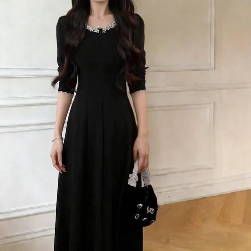 黑色礼服连衣裙长裙女打底小黑裙