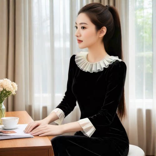 黑色裙子礼服连衣裙长裙小黑裙女