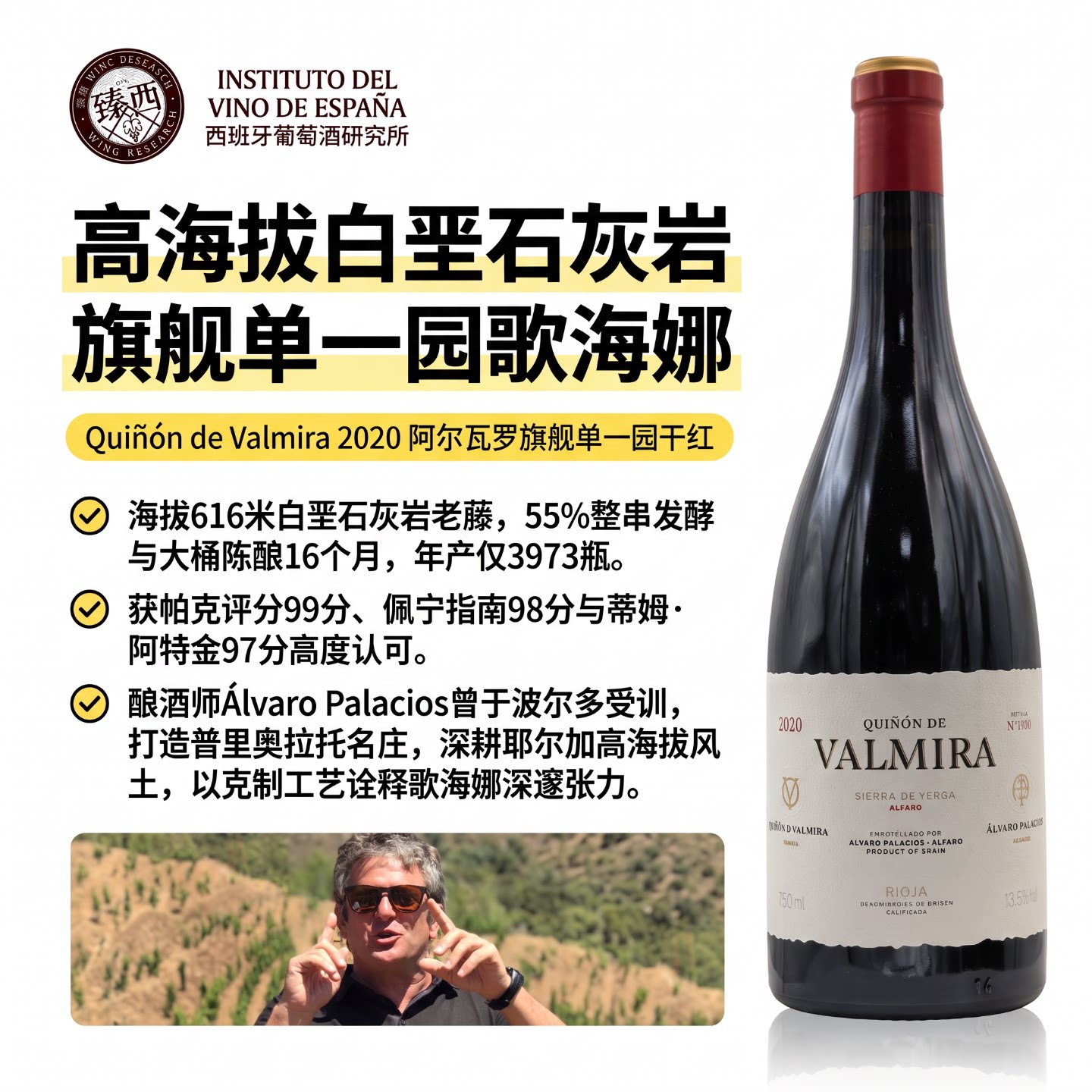 帕克99分里奥哈特级园西班牙酒王Alvaro奥瓦帕乐VALMIRA红葡萄酒