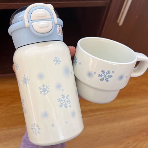 2025新款吸管杯雪花双饮杯子316不锈钢简约ins风小众高颜值保温杯
