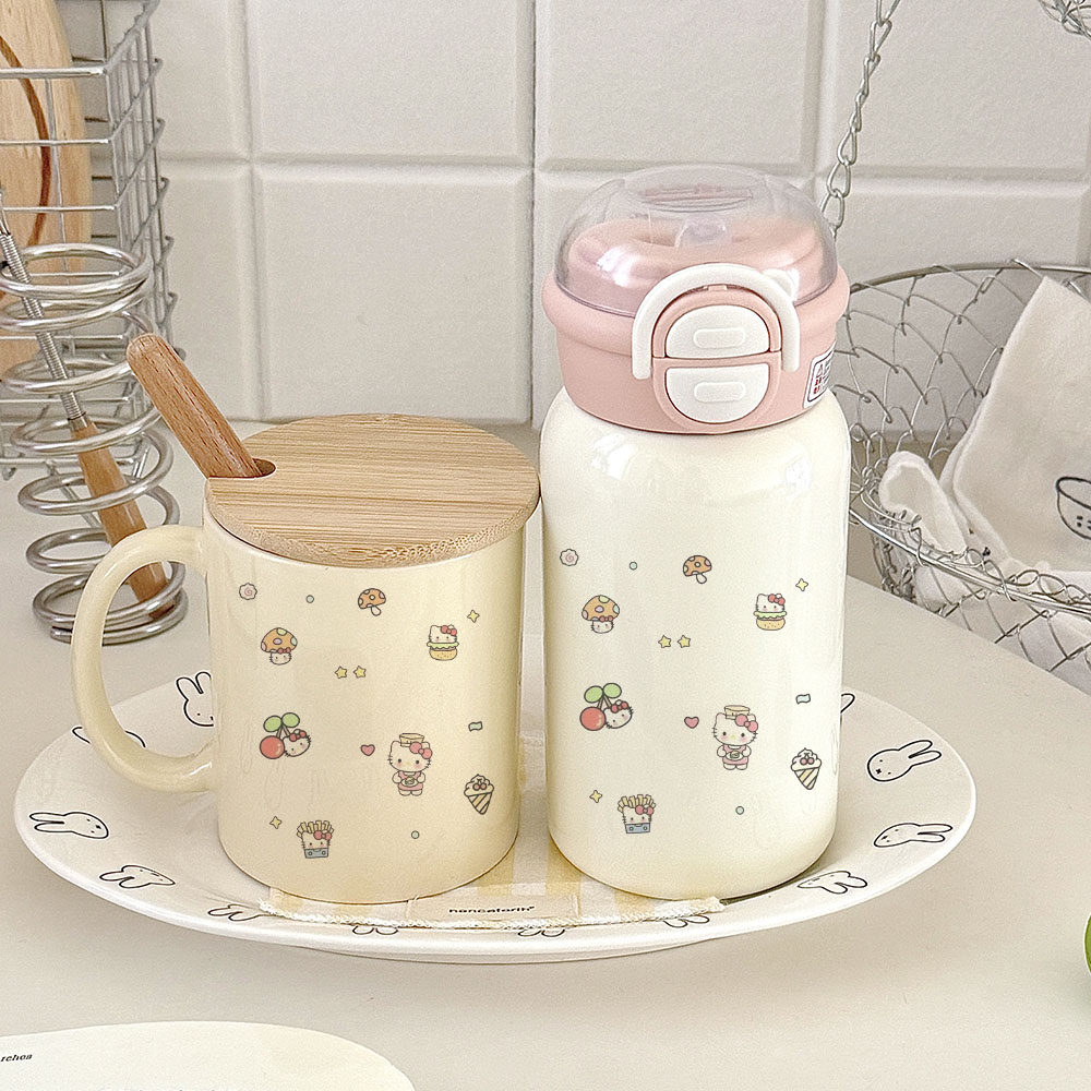 「蘑菇 Kitty の甜水杯」粉色双饮盖保温杯 + 马克杯高颜值水杯,个性定制/设计服务/DIY,保温杯,淘宝优惠券,粉丝福利购,淘宝优惠卷