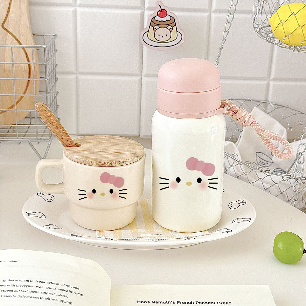 Hello Kitty 萌脸款水杯：316双层粉盖提绳保温杯+叠叠杯可爱套装,餐饮具,保冷/保温杯,淘宝优惠券,粉丝福利购,淘宝优惠卷