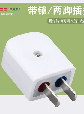 白色家用旋转固定带锁两用插座铜插头两脚2插头电源二插10a2500W