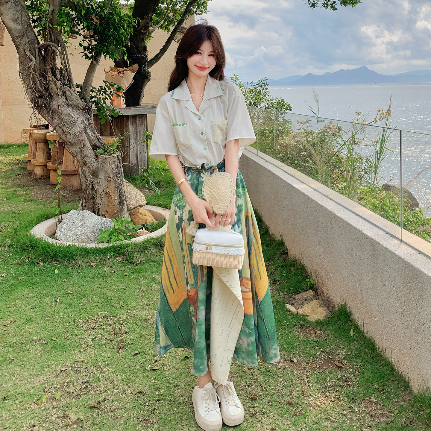 韩系淡人高知夏季衬衫裙两件套