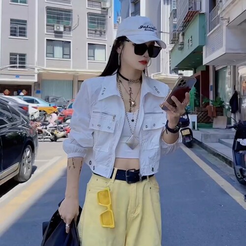 翻领工装酷飒风高腰薄款防晒衣女