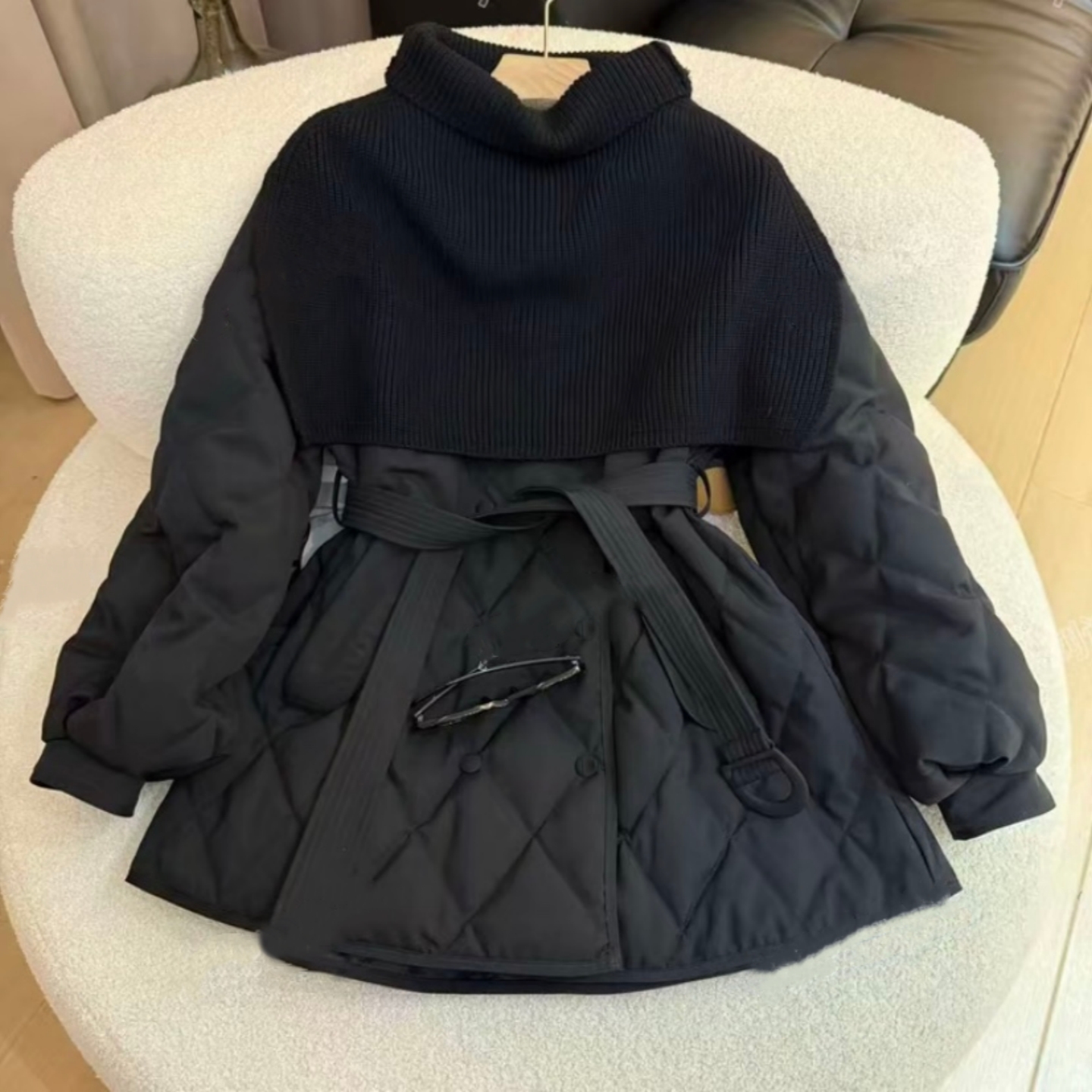 针织围巾披肩轻薄中长款羽绒服女