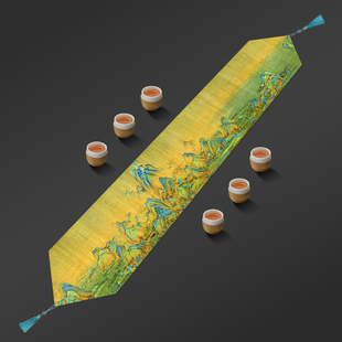 千里江山图中式桌旗中国风茶席古画茶桌装饰桌布防水干泡台茶台布