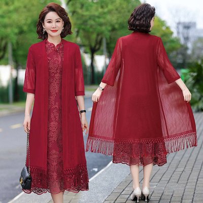 喜婆婆婚宴装夏季婚礼连衣裙两件套装2025新款中老年喜妈妈礼服