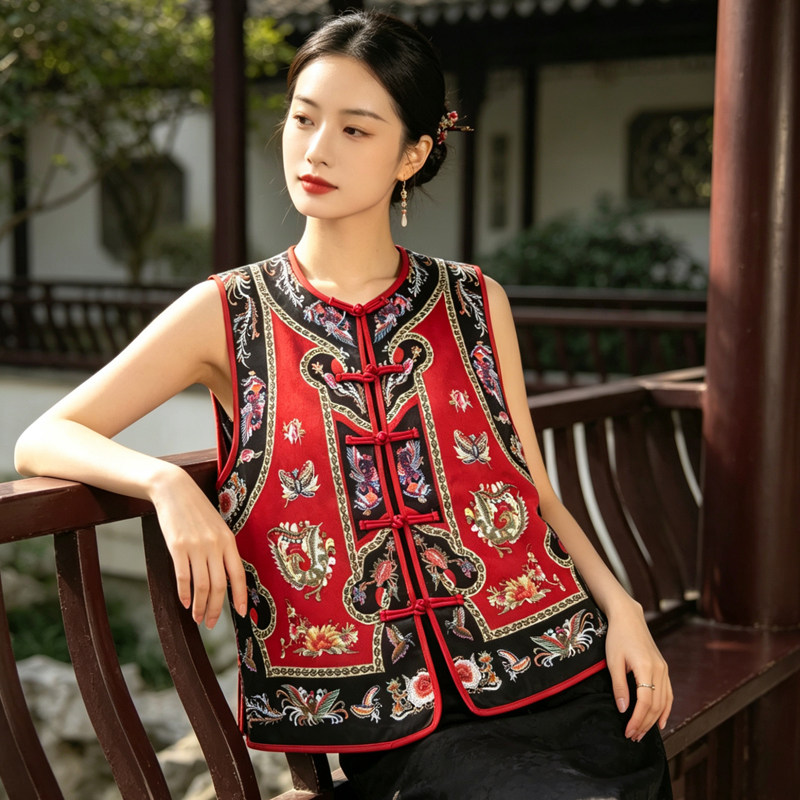 新中式国风印花无袖马甲图片