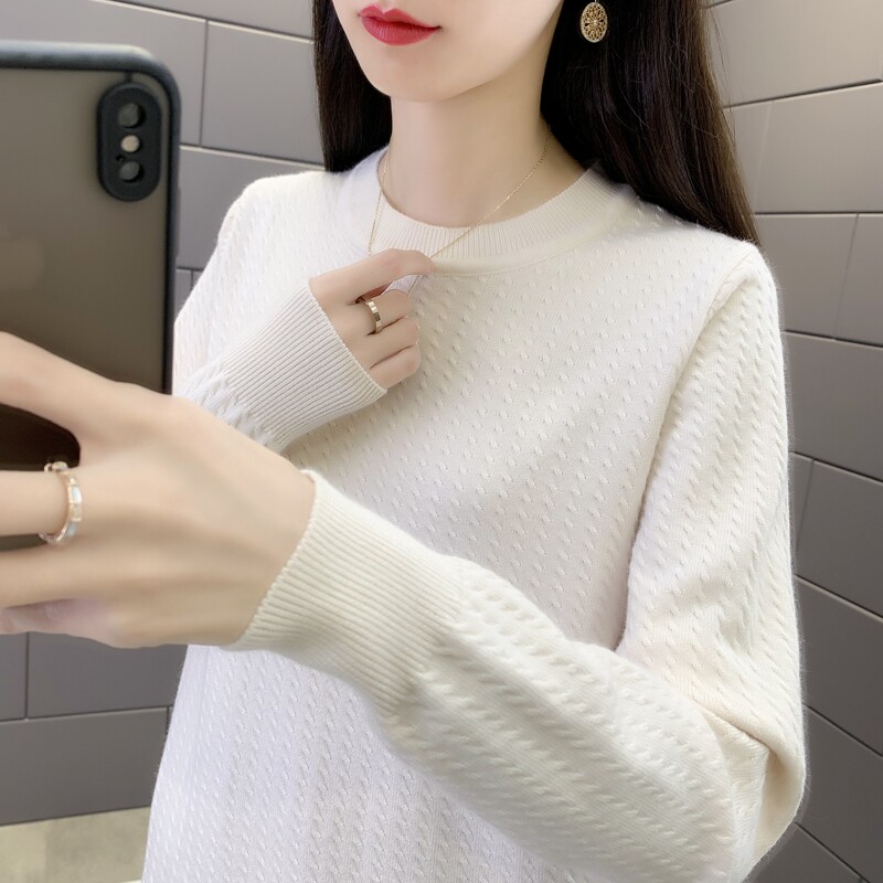 圆领麻花针织衫洋气时尚上衣2025秋冬百搭软糯内搭毛衣打底衫女装