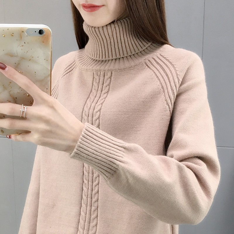 2025秋冬女士新款高领麻花厚毛衣女时尚插肩长袖针织衫洋气打底衫