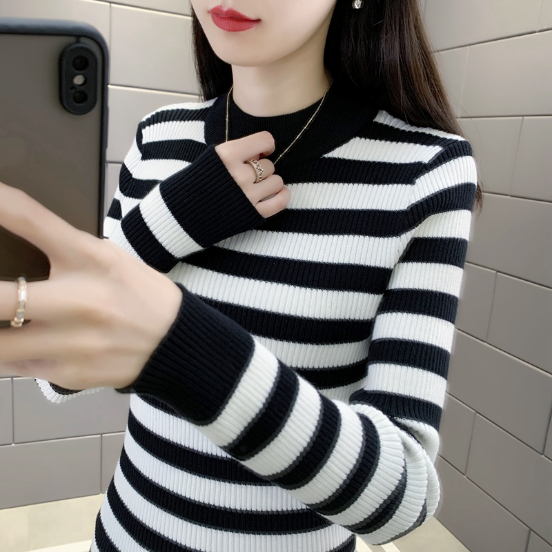 淑恋妃半高领条纹针织打底衫女