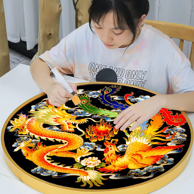 2021新款5D钻石画满钻圆形龙凤呈祥客厅水晶砖石点贴钻十字绣2020