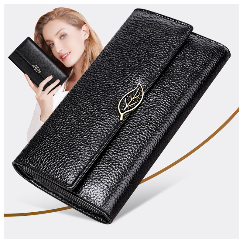 班亚奴2025新款韩版女士钱包女长款头层牛皮大容量三折真皮钱夹潮