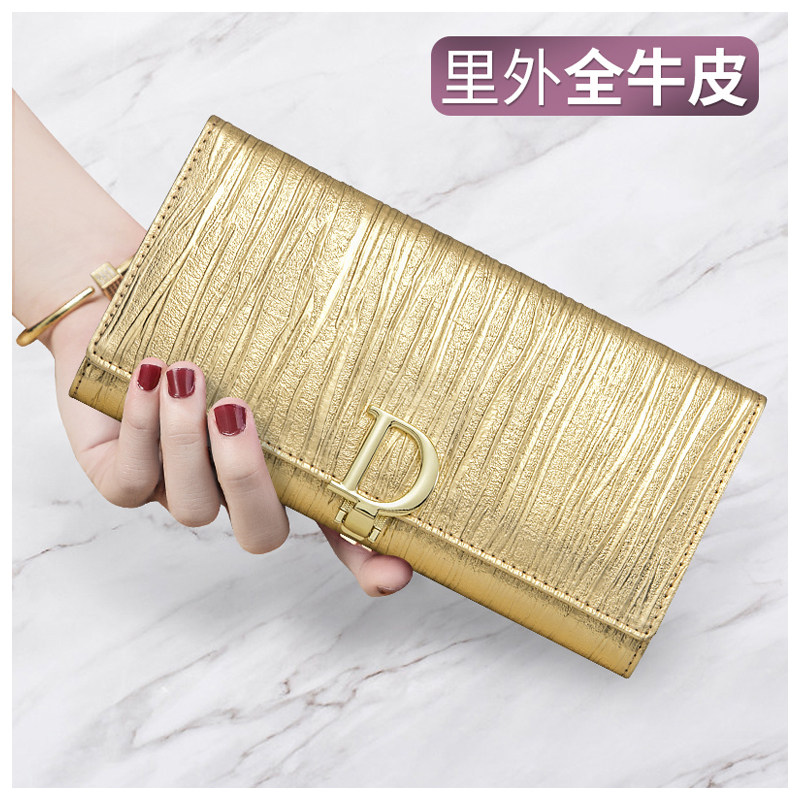 2025新款时尚女士钱包女长款真皮钱夹子女款欧美大容量金色手拿包