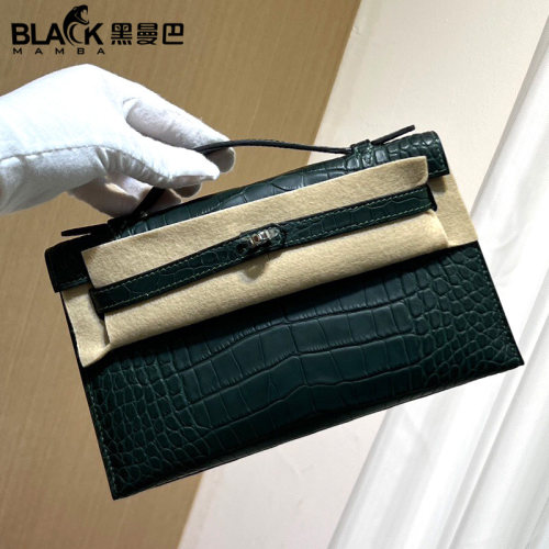 雾面美洲鳄鱼皮mini凯莉包一代22CM女士手拿包手挽宴会全手工缝制
