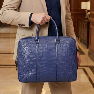 黑曼巴雾面哑光鳄鱼皮男包大号商务公文包手提包全真皮15.6寸电脑