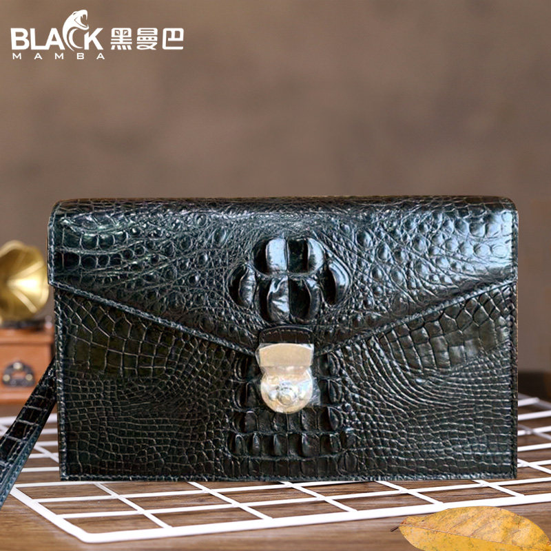 黑曼巴鳄鱼骨皮手拿中青年大商务夹包真皮手挽商务皮包盖头锁扣